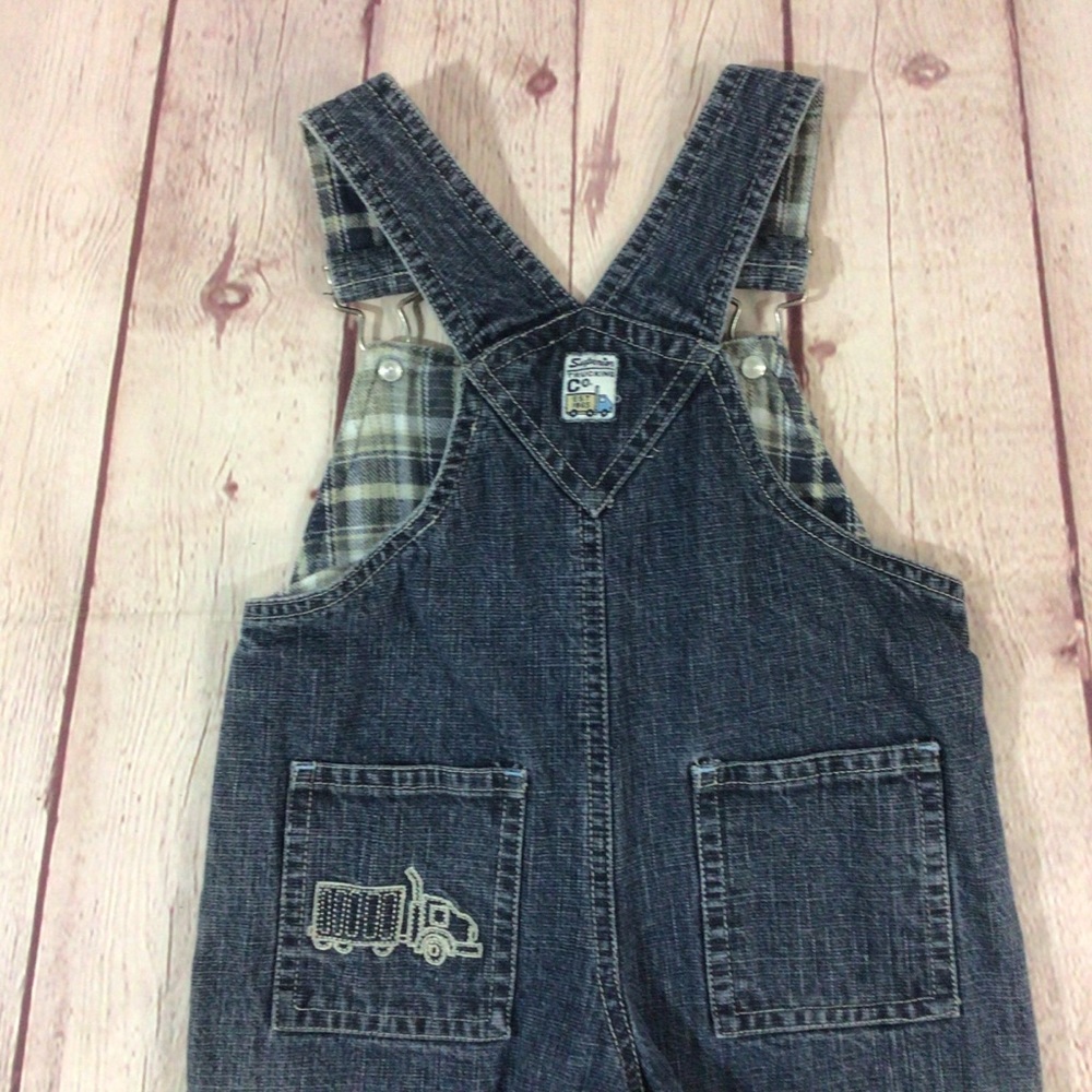 Koala Kids Big Trucks Blue Denim Jean Overalls - Picture 6 of 8